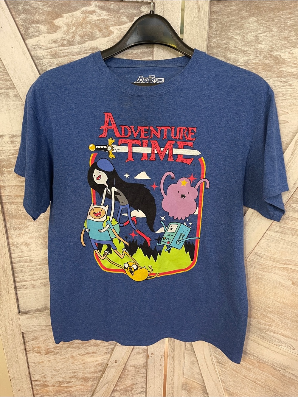 Adventure Time Graphic Tee in Blue with Colorful Character Print